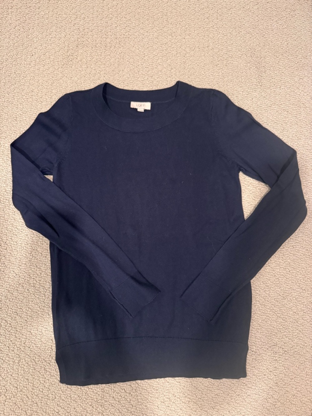 LOFT Dark Navy Crewneck Ribbed Hem Sweater
